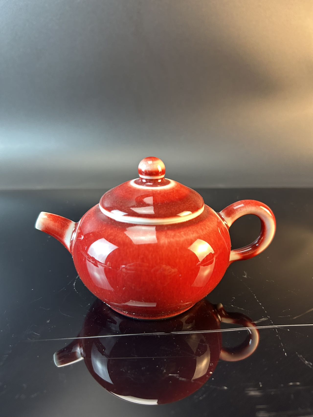 景德镇高温颜色釉郎红茶壶