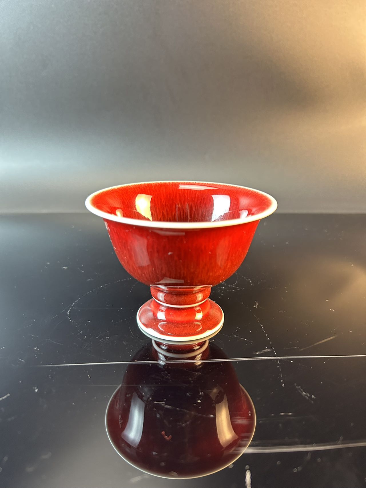 景德镇高温颜色釉郎红高足杯