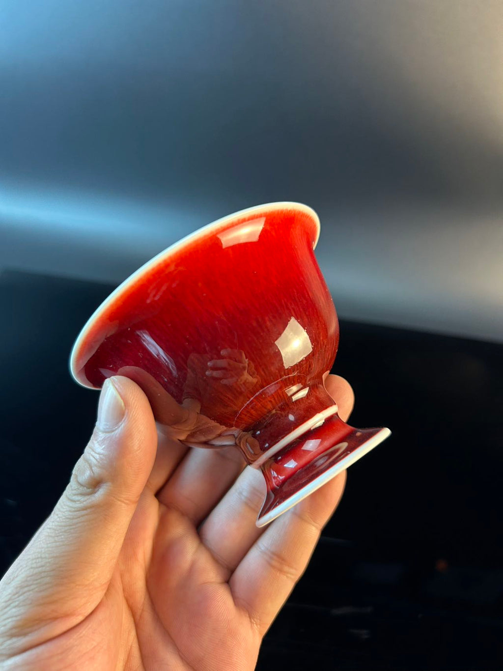 景德镇高温颜色釉郎红高足杯