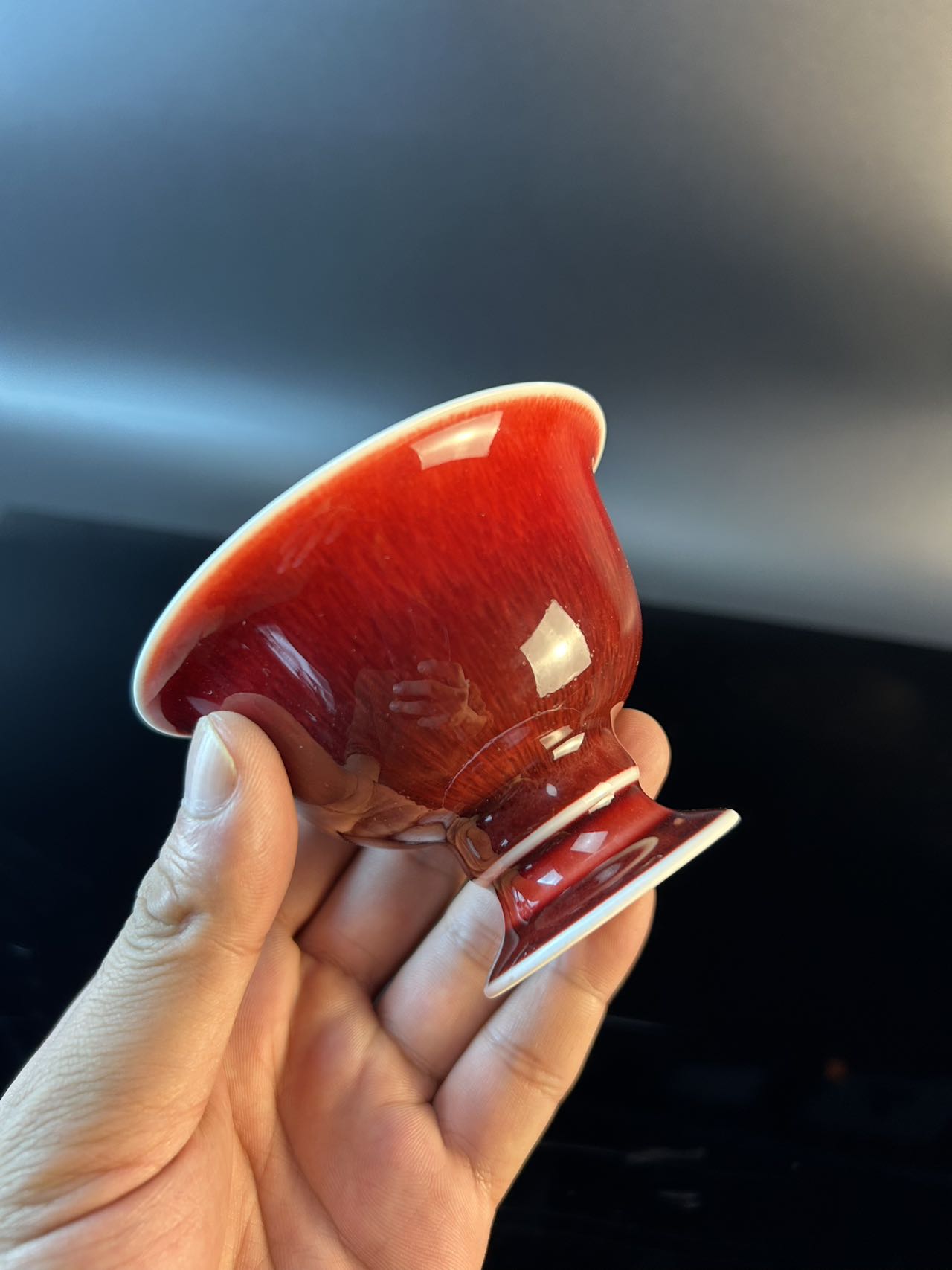 景德镇高温颜色釉郎红高足杯