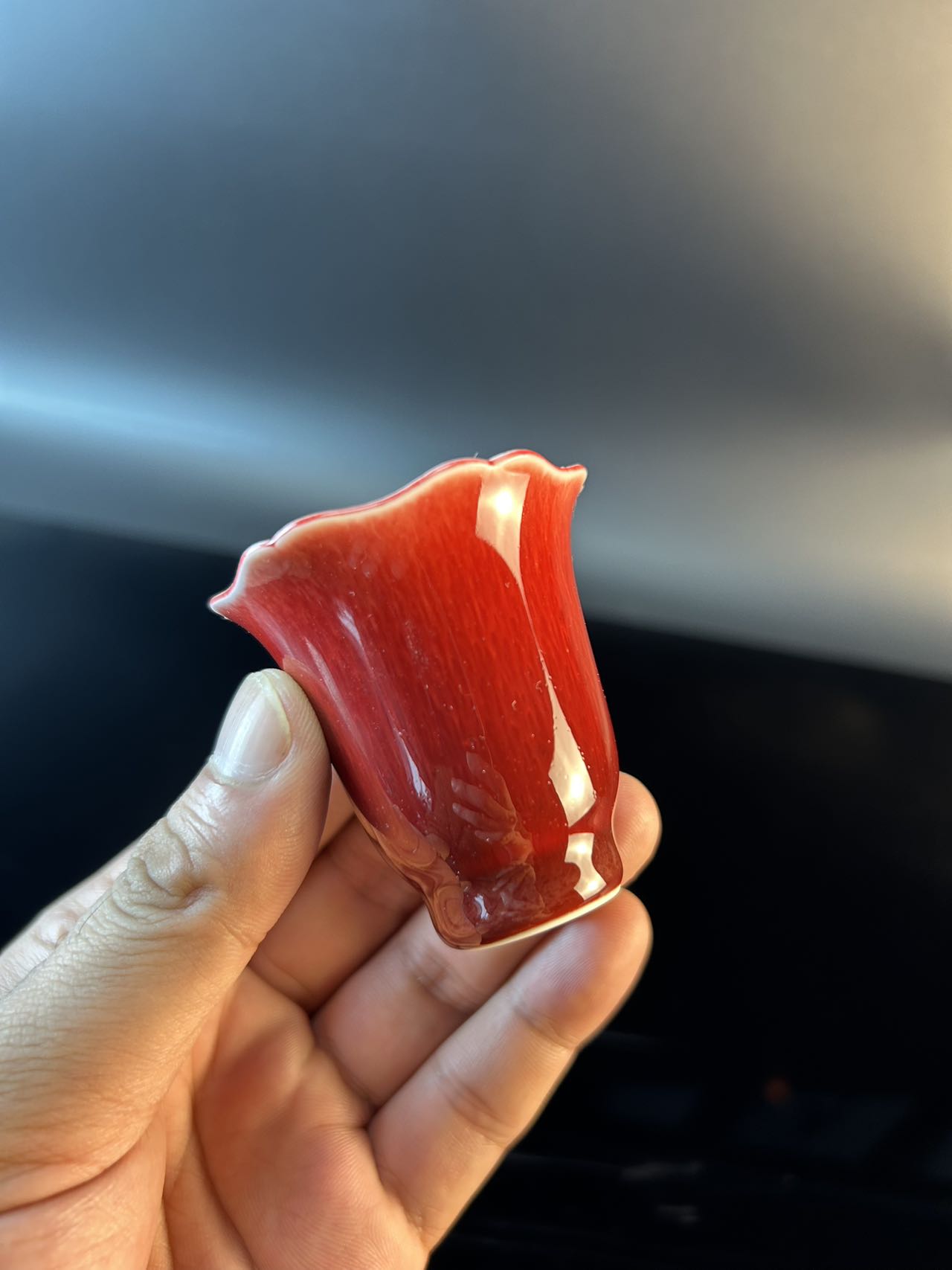 景德镇高温颜色釉郎红闻香杯