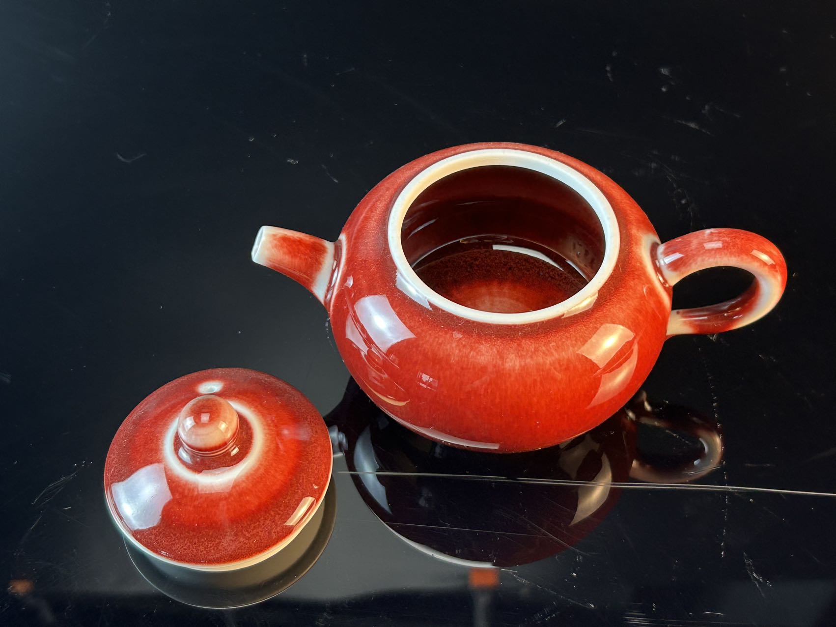 景德镇高温颜色釉郎红茶壶