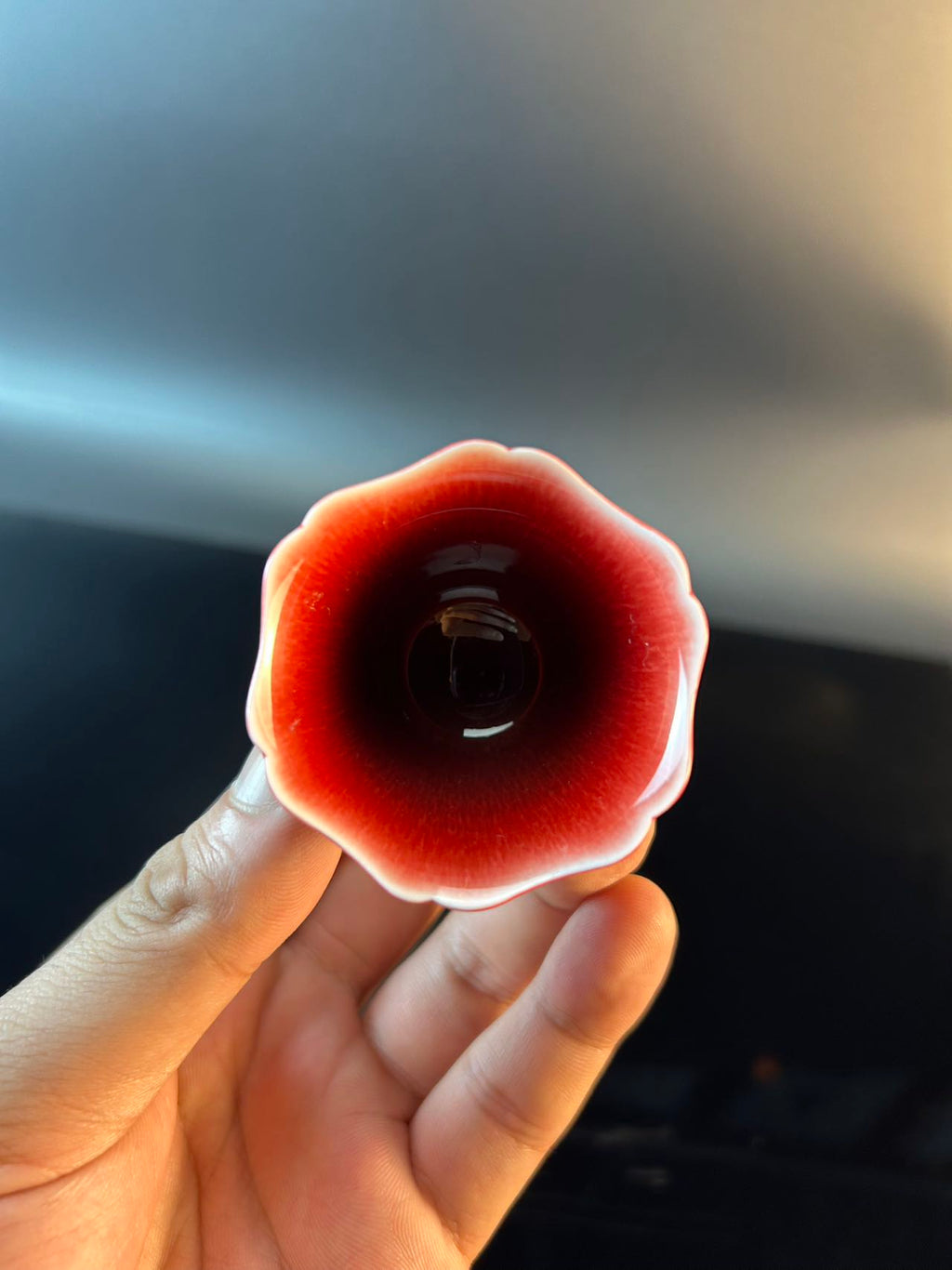 景德镇高温颜色釉郎红闻香杯