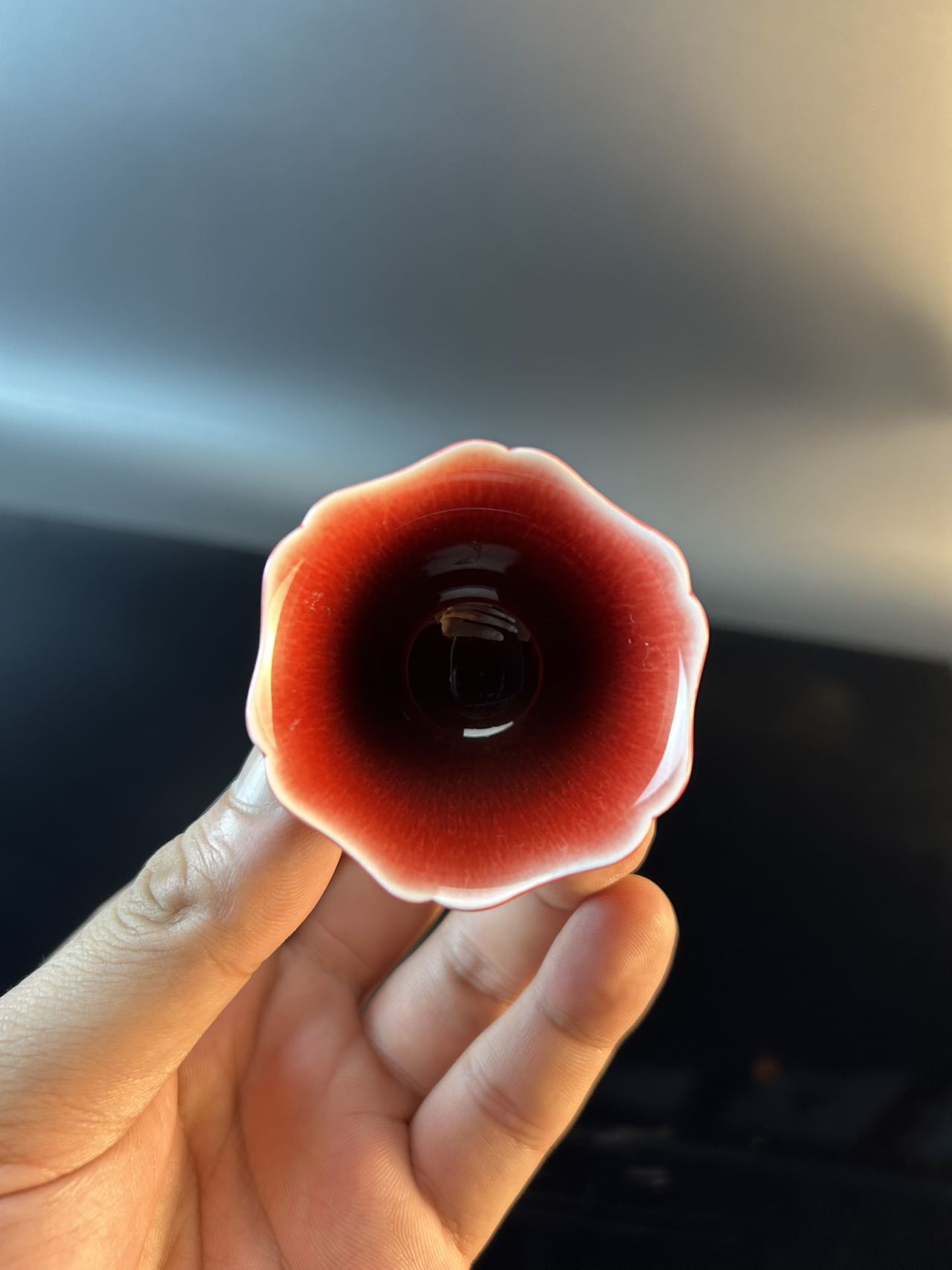 景德镇高温颜色釉郎红闻香杯