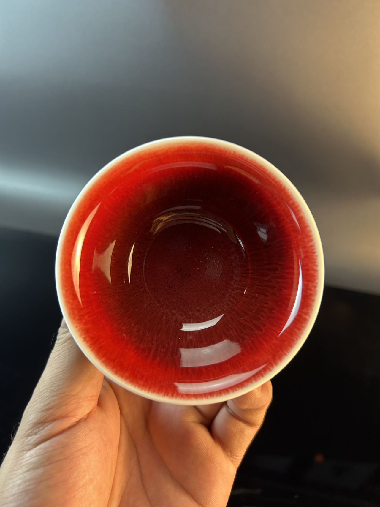 景德镇高温颜色釉郎红高足杯