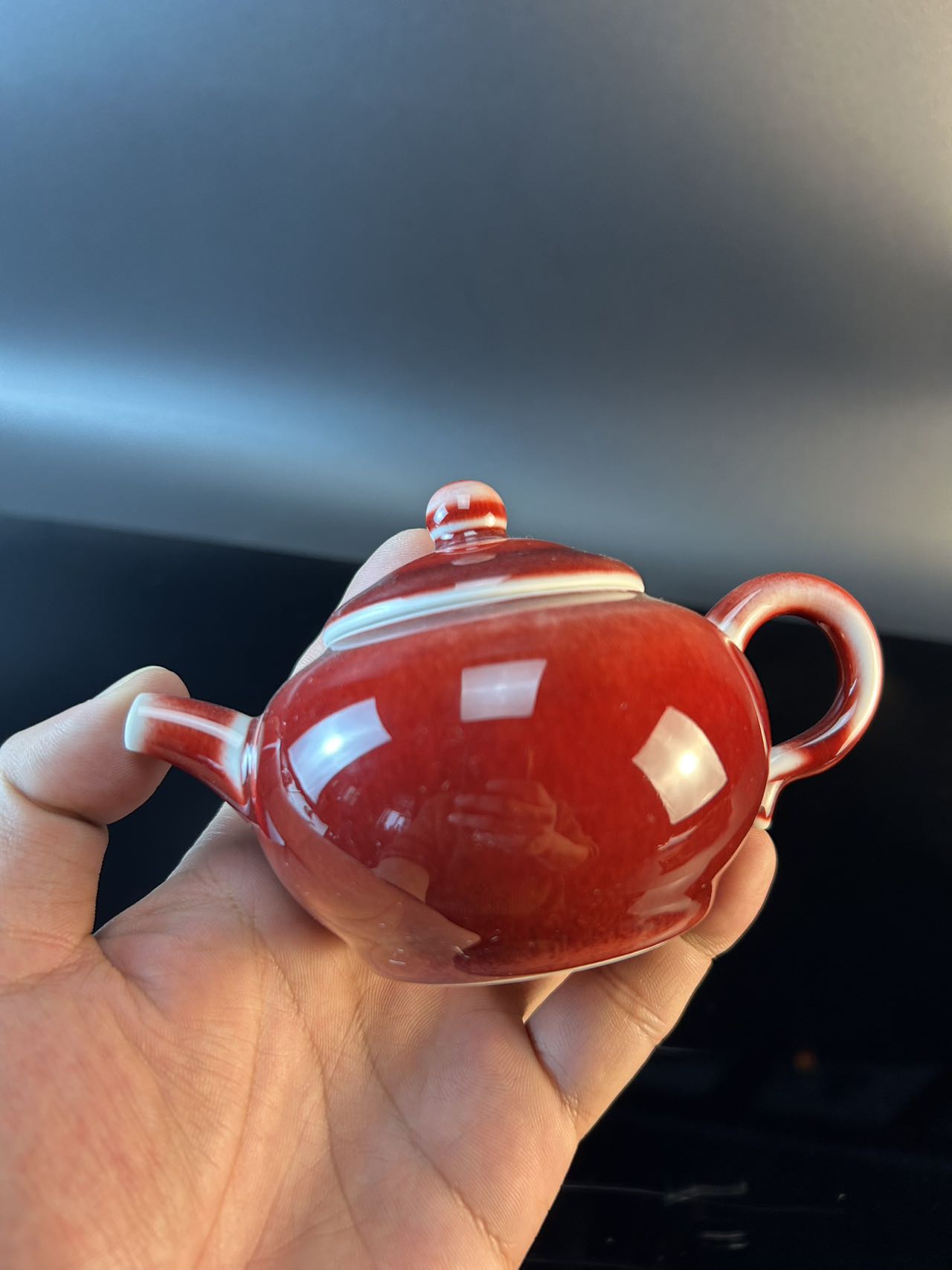 景德镇高温颜色釉郎红茶壶