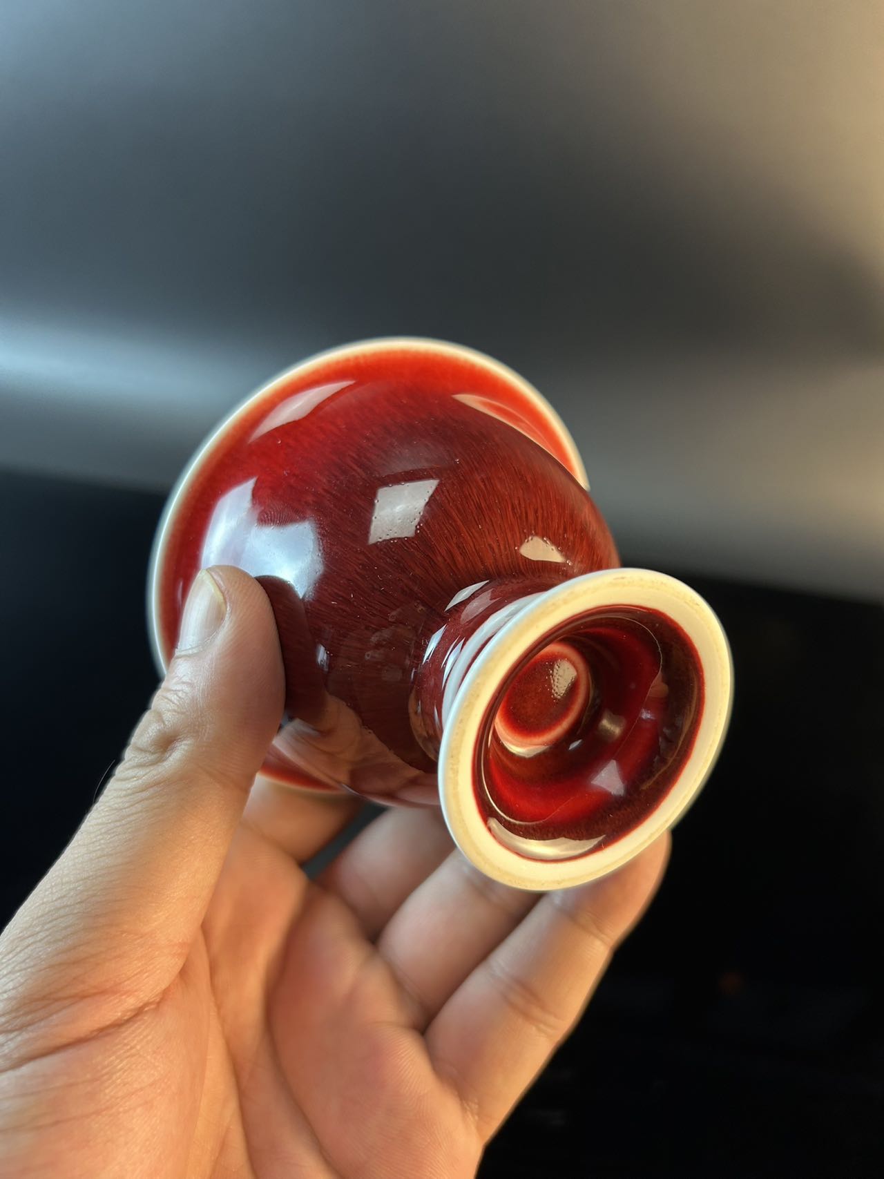 景德镇高温颜色釉郎红高足杯