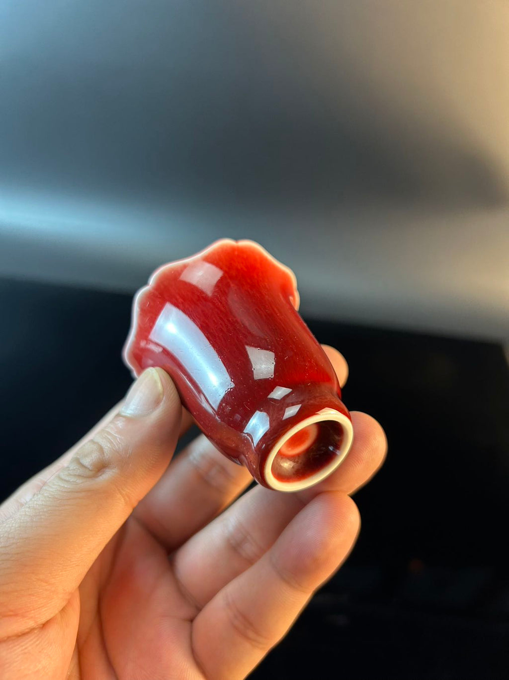 景德镇高温颜色釉郎红闻香杯