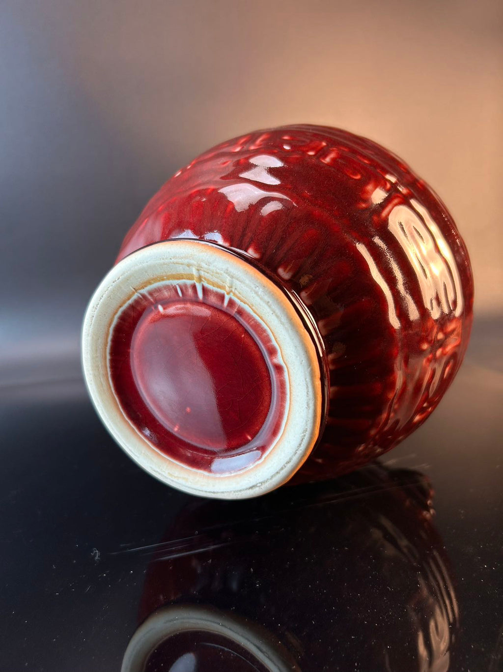 景德镇高温颜色釉郎窑红双狮耳瓶