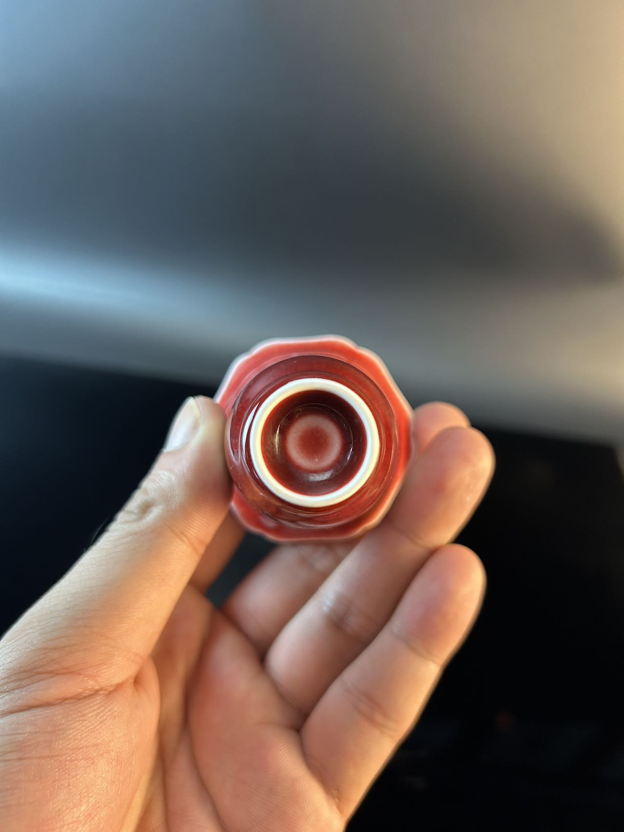 景德镇高温颜色釉郎红闻香杯